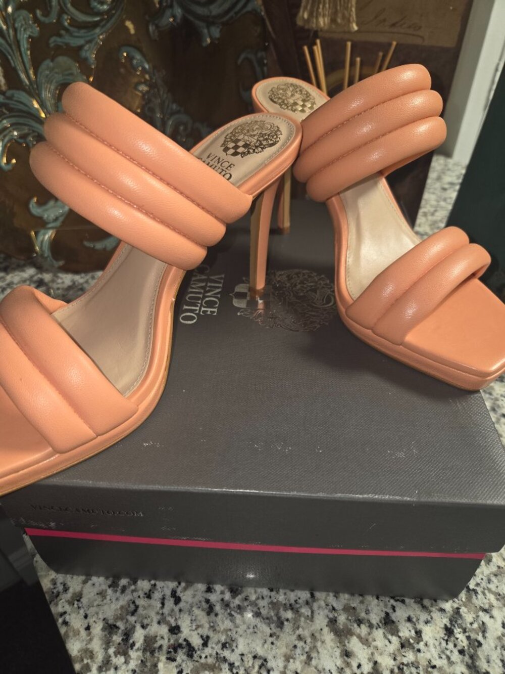 Vince Camuto Padded Strap Heels – Peach Nude – Square Toe – Women’s Size 8.5